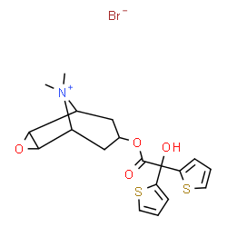 ChemSpider 2D Image | 7-[2-Hydroxy(di-2-thienyl)acetoxy]-9,9-dimethyl-3-oxa-9-azoniatricyclo[3.3.1.0~2,4~]nonane bromide | C19H22BrNO4S2