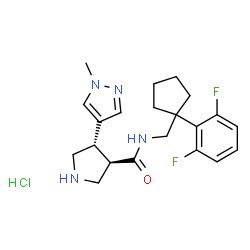 ChemSpider 2D Image | (3R,4S)-N-{[1-(2,6-Difluorophenyl)cyclopentyl]methyl}-4-(1-methyl-1H-pyrazol-4-yl)-3-pyrrolidinecarboxamide hydrochloride (1:1) | C21H27ClF2N4O