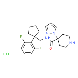 ChemSpider 2D Image | N-{[1-(2,6-Difluorophenyl)cyclopentyl]methyl}-4-(1H-pyrazol-1-yl)-4-piperidinecarboxamide hydrochloride (1:1) | C21H27ClF2N4O