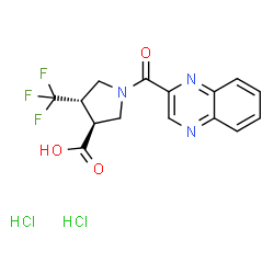 ChemSpider 2D Image | (3S,4S)-1-(2-Quinoxalinylcarbonyl)-4-(trifluoromethyl)-3-pyrrolidinecarboxylic acid dihydrochloride | C15H14Cl2F3N3O3