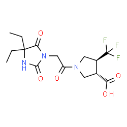 ChemSpider 2D Image | (3S,4S)-1-[(4,4-Diethyl-2,5-dioxo-1-imidazolidinyl)acetyl]-4-(trifluoromethyl)-3-pyrrolidinecarboxylic acid | C15H20F3N3O5