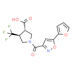ChemSpider 2D Image | (3S,4S)-1-{[5-(2-Furyl)-1,2-oxazol-3-yl]carbonyl}-4-(trifluoromethyl)-3-pyrrolidinecarboxylic acid | C14H11F3N2O5