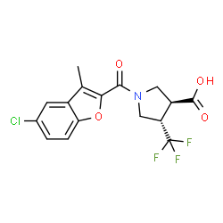 ChemSpider 2D Image | (3S,4S)-1-[(5-Chloro-3-methyl-1-benzofuran-2-yl)carbonyl]-4-(trifluoromethyl)-3-pyrrolidinecarboxylic acid | C16H13ClF3NO4