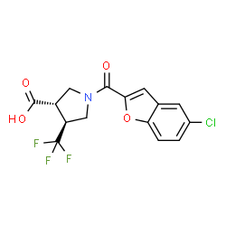ChemSpider 2D Image | (3S,4S)-1-[(5-Chloro-1-benzofuran-2-yl)carbonyl]-4-(trifluoromethyl)-3-pyrrolidinecarboxylic acid | C15H11ClF3NO4