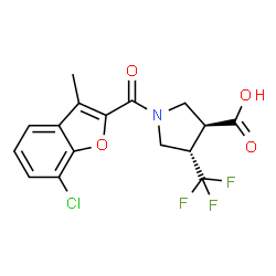 ChemSpider 2D Image | (3S,4S)-1-[(7-Chloro-3-methyl-1-benzofuran-2-yl)carbonyl]-4-(trifluoromethyl)-3-pyrrolidinecarboxylic acid | C16H13ClF3NO4