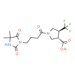 ChemSpider 2D Image | (3S,4S)-1-[4-(4,4-Dimethyl-2,5-dioxo-1-imidazolidinyl)butanoyl]-4-(trifluoromethyl)-3-pyrrolidinecarboxylic acid | C15H20F3N3O5