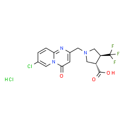 ChemSpider 2D Image | (3S,4S)-1-[(7-Chloro-4-oxo-4H-pyrido[1,2-a]pyrimidin-2-yl)methyl]-4-(trifluoromethyl)-3-pyrrolidinecarboxylic acid hydrochloride (1:1) | C15H14Cl2F3N3O3