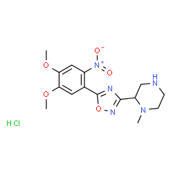 ChemSpider 2D Image | 2-[5-(4,5-Dimethoxy-2-nitrophenyl)-1,2,4-oxadiazol-3-yl]-1-methylpiperazine hydrochloride (1:1) | C15H20ClN5O5