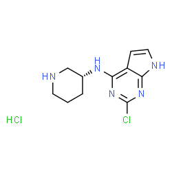 ChemSpider 2D Image | 2-Chloro-N-[(3R)-3-piperidinyl]-7H-pyrrolo[2,3-d]pyrimidin-4-amine hydrochloride (1:1) | C11H15Cl2N5