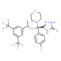 ChemSpider 2D Image | 5-[(R)-{1-[3,5-Bis(trifluoromethyl)phenyl]ethoxy}(4-fluorophenyl)4-morpholinylmethyl]-2,4-dihydro-3H-1,2,4-triazol-3-one | C23H21F7N4O3