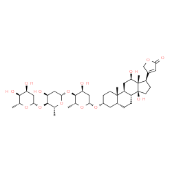 ChemSpider 2D Image | (3alpha,5beta,12beta)-3-{[2,6-Dideoxy-beta-D-ribo-hexopyranosyl-(1->4)-2,6-dideoxy-beta-D-ribo-hexopyranosyl-(1->4)-2,6-dideoxy-beta-D-ribo-hexopyranosyl]oxy}-12,14-dihydroxycard-20(22)-enolide | C41H64O14