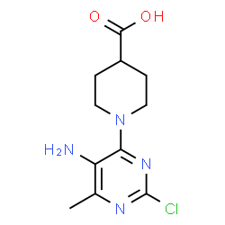 ChemSpider 2D Image | 1-(5-Amino-2-chloro-6-methyl-4-pyrimidinyl)-4-piperidinecarboxylic acid | C11H15ClN4O2