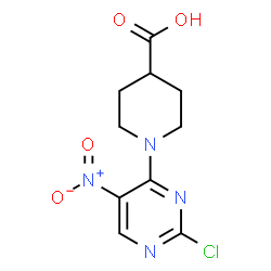 ChemSpider 2D Image | 1-(2-Chloro-5-nitro-4-pyrimidinyl)-4-piperidinecarboxylic acid | C10H11ClN4O4