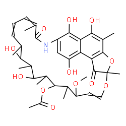 ChemSpider 2D Image | 2,15,17,27,29-Pentahydroxy-11-methoxy-3,7,12,14,16,18,22-heptamethyl-6,23-dioxo-8,30-dioxa-24-azatetracyclo[23.3.1.1~4,7~.0~5,28~]triaconta-1(29),2,4,9,19,21,25,27-octaen-13-yl acetate | C37H47NO12