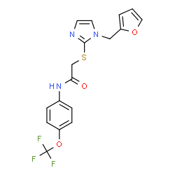 ChemSpider 2D Image | 2-{[1-(2-Furylmethyl)-1H-imidazol-2-yl]sulfanyl}-N-[4-(trifluoromethoxy)phenyl]acetamide | C17H14F3N3O3S