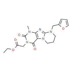 ChemSpider 2D Image | Ethyl [9-(2-furylmethyl)-1-methyl-2,4-dioxo-1,4,6,7,8,9-hexahydropyrimido[2,1-f]purin-3(2H)-yl]acetate | C18H21N5O5