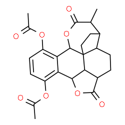 ChemSpider 2D Image | 5-Methyl-6,17-dioxo-7,16-dioxahexacyclo[13.6.1.0~1,8~.0~4,21~.0~9,14~.0~18,22~]docosa-9,11,13-triene-10,13-diyl diacetate | C25H26O8