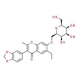 ChemSpider 2D Image | (6S)-2,6-Anhydro-1-O-[3-(1,3-benzodioxol-5-yl)-6-ethyl-2-methyl-4-oxo-4H-chromen-7-yl]-6-(hydroxymethyl)-D-altritol | C26H28O10