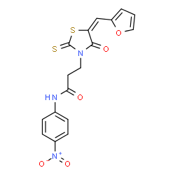 ChemSpider 2D Image | 3-[(5E)-5-(2-Furylmethylene)-4-oxo-2-thioxo-1,3-thiazolidin-3-yl]-N-(4-nitrophenyl)propanamide | C17H13N3O5S2