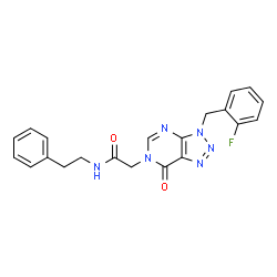 ChemSpider 2D Image | 2-[3-(2-Fluorobenzyl)-7-oxo-3,7-dihydro-6H-[1,2,3]triazolo[4,5-d]pyrimidin-6-yl]-N-(2-phenylethyl)acetamide | C21H19FN6O2