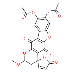 ChemSpider 2D Image | 8,9-Diacetoxy-2,3-dihydro-2-methoxyspiro[4H-benzofuro[2,3-g]-1-benzopyran-4,2'(5H)-furan]-5,5',11-trione | C23H16O11