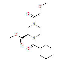 ChemSpider 2D Image | Methyl (2R)-1-(cyclohexylcarbonyl)-4-(methoxyacetyl)-2-piperazinecarboxylate | C16H26N2O5