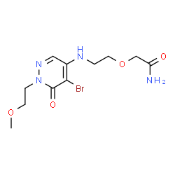 ChemSpider 2D Image | 2-(2-{[5-Bromo-1-(2-methoxyethyl)-6-oxo-1,6-dihydro-4-pyridazinyl]amino}ethoxy)acetamide | C11H17BrN4O4