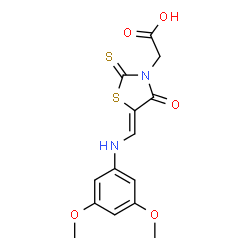 ChemSpider 2D Image | [(5Z)-5-{[(3,5-Dimethoxyphenyl)amino]methylene}-4-oxo-2-thioxo-1,3-thiazolidin-3-yl]acetic acid | C14H14N2O5S2