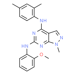 ChemSpider 2D Image | N4-(2,4-dimethylphenyl)-N6-(2-methoxyphenyl)-1-methylpyrazolo[3,4-d]pyrimidine-4,6-diamine | C21H22N6O