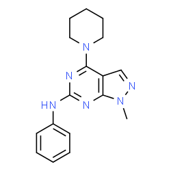 ChemSpider 2D Image | 1-Methyl-N-phenyl-4-(1-piperidinyl)-1H-pyrazolo[3,4-d]pyrimidin-6-amine | C17H20N6