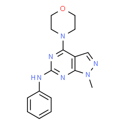 ChemSpider 2D Image | 1-Methyl-4-(4-morpholinyl)-N-phenyl-1H-pyrazolo[3,4-d]pyrimidin-6-amine | C16H18N6O