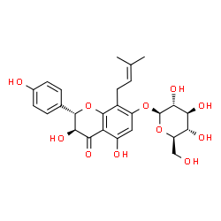 ChemSpider 2D Image | (2S,3S)-3,5-Dihydroxy-2-(4-hydroxyphenyl)-8-(3-methyl-2-buten-1-yl)-4-oxo-3,4-dihydro-2H-chromen-7-yl beta-D-glucopyranoside | C26H30O11