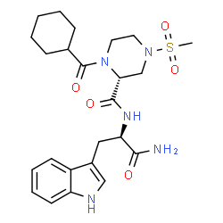 ChemSpider 2D Image | Nalpha-{[(2R)-1-(Cyclohexylcarbonyl)-4-(methylsulfonyl)-2-piperazinyl]carbonyl}-D-tryptophanamide | C24H33N5O5S
