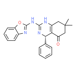 ChemSpider 2D Image | (4S)-2-(1,3-Benzoxazol-2-ylamino)-7,7-dimethyl-4-phenyl-4,6,7,8-tetrahydro-5(1H)-quinazolinone | C23H22N4O2