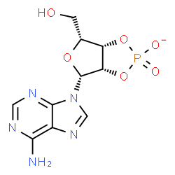 ChemSpider 2D Image | (3aS,4R,6R,6aS)-4-(6-Amino-9H-purin-9-yl)-6-(hydroxymethyl)tetrahydrofuro[3,4-d][1,3,2]dioxaphosphol-2-olate 2-oxide | C10H11N5O6P