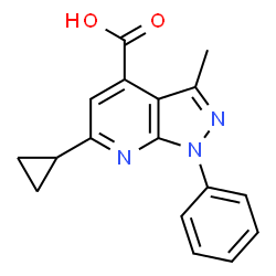 ChemSpider 2D Image | 6-cyclopropyl-3-methyl-1-phenylpyrazolo[3,4-b]pyridine-4-carboxylic acid | C17H15N3O2