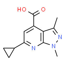 ChemSpider 2D Image | 6-cyclopropyl-1,3-dimethylpyrazolo[3,4-b]pyridine-4-carboxylic acid | C12H13N3O2