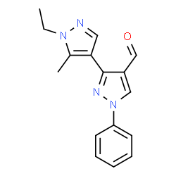 ChemSpider 2D Image | 1'-ethyl-5'-methyl-1-phenyl-[3,4'-bipyrazole]-4-carbaldehyde | C16H16N4O