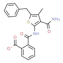 ChemSpider 2D Image | 2-[(5-Benzyl-3-carbamoyl-4-methyl-2-thienyl)carbamoyl]benzoate | C21H17N2O4S