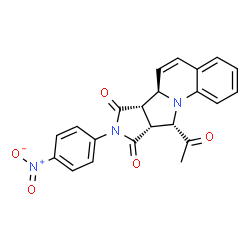 ChemSpider 2D Image | (6aR,6bS,9aR,10S)-10-Acetyl-8-(4-nitrophenyl)-9a,10-dihydro-6aH-pyrrolo[3',4':3,4]pyrrolo[1,2-a]quinoline-7,9(6bH,8H)-dione | C22H17N3O5