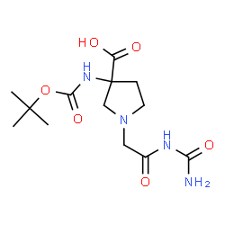 ChemSpider 2D Image | 1-[2-(Carbamoylamino)-2-oxoethyl]-3-({[(2-methyl-2-propanyl)oxy]carbonyl}amino)-3-pyrrolidinecarboxylic acid | C13H22N4O6