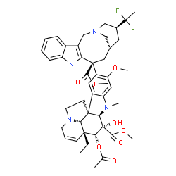 ChemSpider 2D Image | Methyl (2beta,3beta,4beta,5alpha,12beta,19alpha)-4-acetoxy-15-[(12S,14R,16S)-16-(1,1-difluoroethyl)-12-(methoxycarbonyl)-1,10-diazatetracyclo[12.3.1.0~3,11~.0~4,9~]octadeca-3(11),4,6,8-tetraen-12-yl]-
3-hydroxy-16-methoxy-1-methyl-6,7-didehydroaspidospermidine-3-carboxylate | C45H54F2N4O8