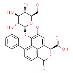 ChemSpider 2D Image | (1S)-7-(beta-D-Glucopyranosyloxy)-8-hydroxy-3-oxo-6-phenyl-1H,3H-benzo[de]isochromene-1-carboxylic acid | C25H22O11