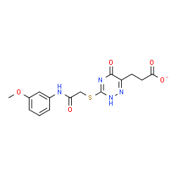 ChemSpider 2D Image | 3-[3-({2-[(3-Methoxyphenyl)amino]-2-oxoethyl}sulfanyl)-5-oxo-2,5-dihydro-1,2,4-triazin-6-yl]propanoate | C15H15N4O5S