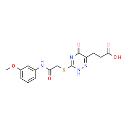 ChemSpider 2D Image | 3-[3-({2-[(3-Methoxyphenyl)amino]-2-oxoethyl}sulfanyl)-5-oxo-2,5-dihydro-1,2,4-triazin-6-yl]propanoic acid | C15H16N4O5S
