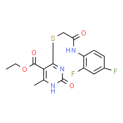 ChemSpider 2D Image | Ethyl 4-({2-[(2,4-difluorophenyl)amino]-2-oxoethyl}sulfanyl)-6-methyl-2-oxo-1,2-dihydro-5-pyrimidinecarboxylate | C16H15F2N3O4S