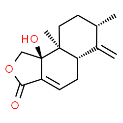ChemSpider 2D Image | (5aS,7S,9aS,9bS)-9b-Hydroxy-7,9a-dimethyl-6-methylene-5,5a,6,7,8,9,9a,9b-octahydronaphtho[1,2-c]furan-3(1H)-one | C15H20O3