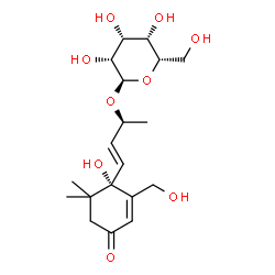 ChemSpider 2D Image | (2S,3E)-4-[(1S)-1-Hydroxy-2-(hydroxymethyl)-6,6-dimethyl-4-oxo-2-cyclohexen-1-yl]-3-buten-2-yl alpha-L-talopyranoside | C19H30O9
