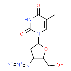 ChemSpider 2D Image | 1-(3-Azido-2,3-dideoxypentofuranosyl)-5-methyl-2,4(1H,3H)-pyrimidinedione | C10H13N5O4