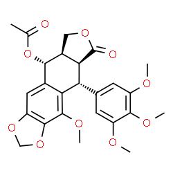 ChemSpider 2D Image | (5R,5aR,8aS,9R)-10-Methoxy-8-oxo-9-(3,4,5-trimethoxyphenyl)-5,5a,6,8,8a,9-hexahydrofuro[3',4':6,7]naphtho[2,3-d][1,3]dioxol-5-yl acetate | C25H26O10